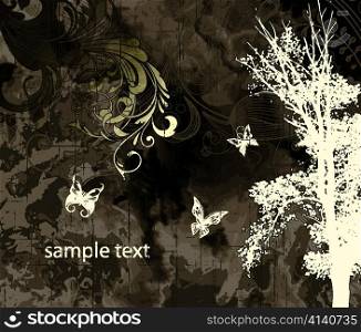 Tree on grunge background vector illustration