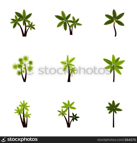 Tree palm icons set. Flat illustration of 9 tree palm vector icons for web. Tree palm icons set, flat style