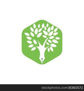 Tree pen vector logo design template. Writer and nature logo concept. 