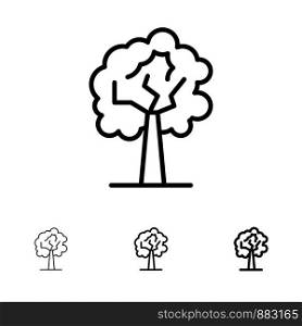 Tree, Plant, Growth Bold and thin black line icon set