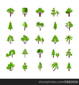 Tree Set Collection. Tree set collection flat icons deciduous pine oak spruce fir isolated vector illustration
