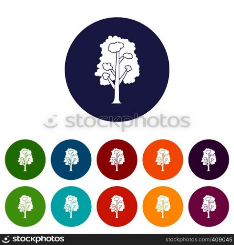 Tree set icons in different colors isolated on white background. Tree set icons