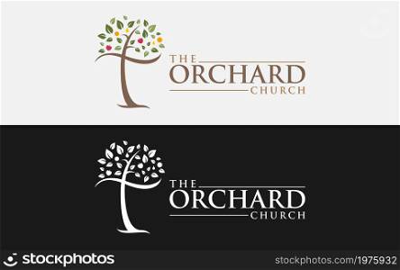 tree that forms the sign of the christian cross Vector Logo Illustration. Graphic Design Element.