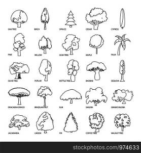 Tree types icons set. Outline illustration of 25 tree types vector icons for web. Tree types icons set, outline style