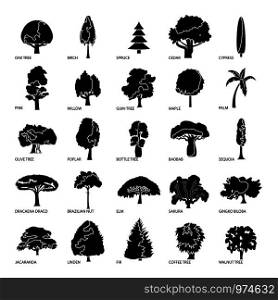 Tree types icons set. Simple illustration of 25 tree types vector icons for web. Tree types icons set, simple style