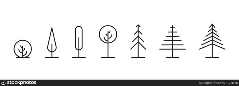 Tree vector line icons. Tree outline art icon. Nature oak organic set design. Summer graphic. Thin line illustration. EPS 10