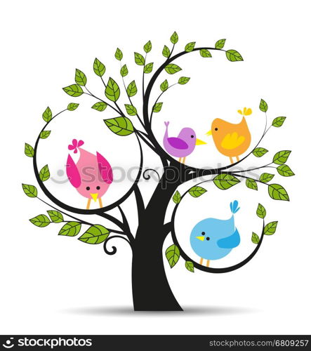 Tree with a birds. Vector illustration of a tree with a birds on a white background