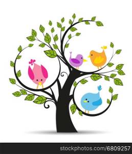 Tree with a birds. Vector illustration of a tree with a birds on a white background