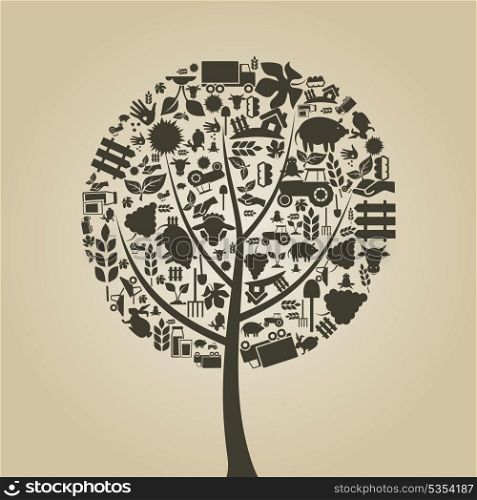 Tree with a crone from agriculture subjects. A vector illustration