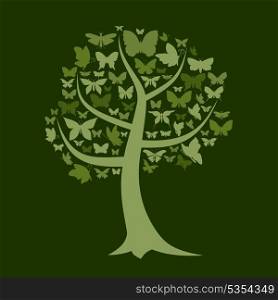 Tree with a crone from butterflies. A vector illustration
