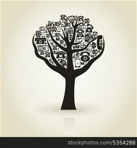 Tree with a crone from phones. A vector illustration