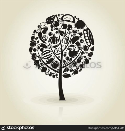 Tree with a crone from vegetables and fruit. A vector illustration
