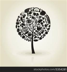Tree with a crone from vegetables and fruit. A vector illustration