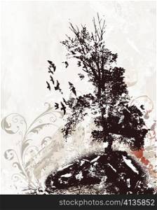 tree with birds vector illustration