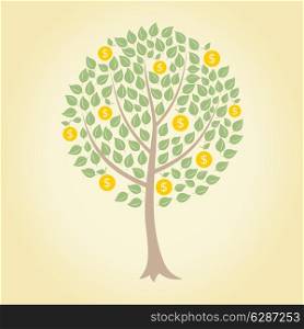tree with coins on a yellow background