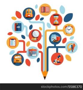 Tree with education icons studying knowledge symbol vector illustration