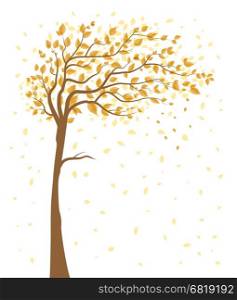 Tree with falling leaves. Vector illustration of autumn tree with falling leaves on a white background