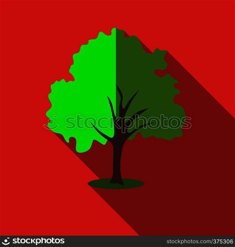 Tree with green crown icon. Flat illustration of willow tree vector icon for web. Tree with green crown icon, flat style