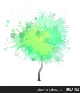 Tree with green watercolor splashes. Creative illustration. Vector element for your design. Tree with green watercolor splashes. Creative illustration. Vect