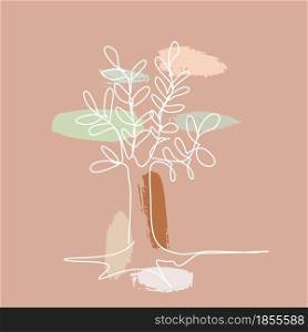 Tree with Leaves in Continuous Line Drawing and Muted Colours. Sketchy Growth Concept. Outline Simple Artwork with Editable Stroke. Vector Illustration.. Tree with Leaves in Continuous Line Drawing and Muted Colours. Sketchy Growth Concept. Outline Simple Artwork with Editable Stroke.