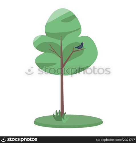 Tree with singing bird semi flat color vector object. Full sized item on white. Park and forest. Element of nature preserve simple cartoon style illustration for web graphic design and animation. Tree with singing bird semi flat color vector object