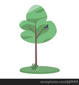 Tree with singing bird semi flat color vector object. Full sized item on white. Park and forest. Element of nature preserve simple cartoon style illustration for web graphic design and animation. Tree with singing bird semi flat color vector object