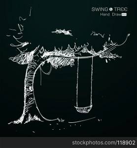 tree with swing hand draw from imagination,Vector illustration