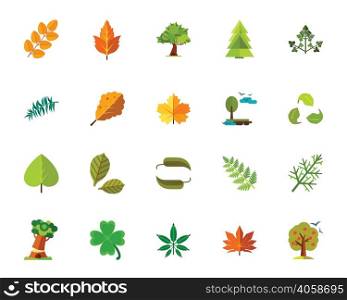 Trees and leaves icon set. Can be used for topics like nature, fauna, environment, plants, forest, season, herbarium