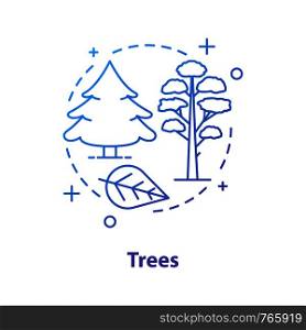 Trees concept icon. Park, forest idea thin line illustration. Pine and fir trees, leaf. Vector isolated outline drawing. Trees concept icon