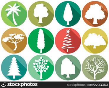 Trees flat icons set