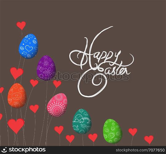 trees growing easter eggs and heart background