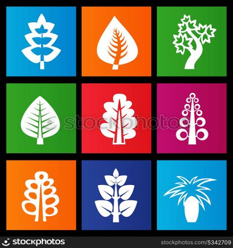 Trees icons on colored squares