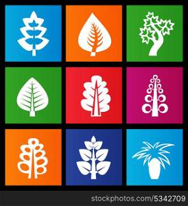 Trees icons on colored squares