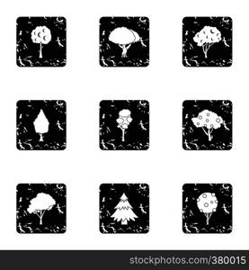 Trees icons set. Grunge illustration of 9 trees vector icons for web. Trees icons set, grunge style
