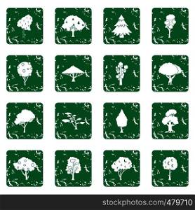 Trees icons set in grunge style green isolated vector illustration. Trees icons set grunge