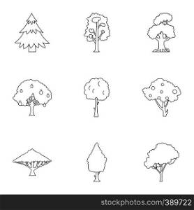 Trees icons set. Outline illustration of 9 trees vector icons for web. Trees icons set, outline style