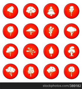 Trees icons vector set of red circles isolated on white background. Trees icons vector set