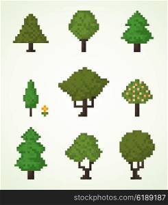Trees in pixel art style. Vector illustration