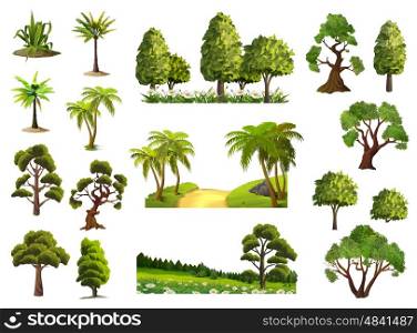 Trees, nature, forest, vector icons set