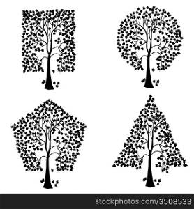 Trees of different geometric shapes. Vector set.