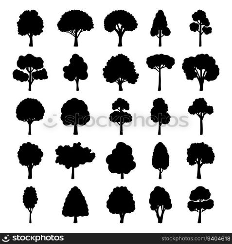 Trees silhouette set. Isolated vector illustration on white background