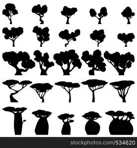 Trees silhouettes set isolated on white background. Trees silhouettes set