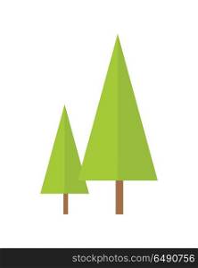 Trees vector illustration in flat style. Two spruces picture for nature, woodworking, gardening conceptual banners, web, app, icons, infographics, logotype design. Isolated on white background. . Trees Vector Illustration in Flat Design. . Trees Vector Illustration in Flat Design.