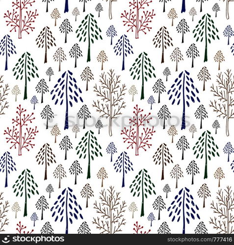 Trees vector pattern. Doodle seamless pattern with creative trees. Pattern design for textile or packaging. Christmas wrapping paper. Trees vector pattern. Doodle seamless pattern with creative trees. Pattern design for textile or packaging. Christmas wrapping paper.
