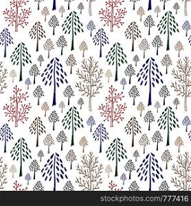 Trees vector pattern. Doodle seamless pattern with creative trees. Pattern design for textile or packaging. Christmas wrapping paper. Trees vector pattern. Doodle seamless pattern with creative trees. Pattern design for textile or packaging. Christmas wrapping paper.
