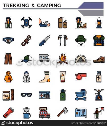 Trekking and camping icon set for teveling website, presentation, book.