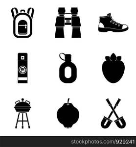 Trekking icons set. Simple set of 9 trekking vector icons for web isolated on white background. Trekking icons set, simple style
