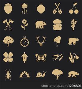 Trekking in the wild icons set. Simple set of 25 trekking in the wild vector icons for web for any design. Trekking in the wild icons set, simple style