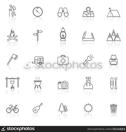 Trekking line icons with reflect on white background, stock vector