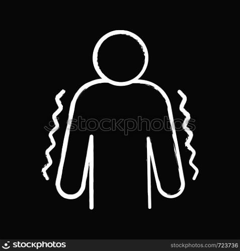 Trembling chalk icon. Anxiety. Shaking body. Worrying and afraid person. Chills. Physiological stress symptoms. Isolated vector chalkboard illustration. Trembling chalk icon